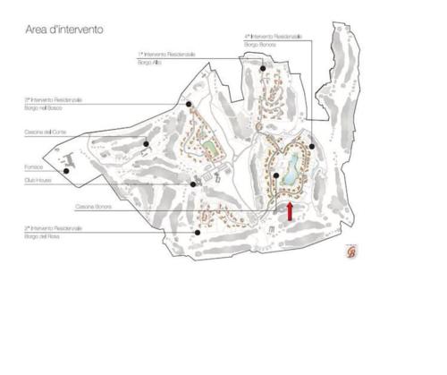 un mapa del emplazamiento propuesto para la nueva sinagoga en Front Row Golf Villa Bogogno en Bogogno