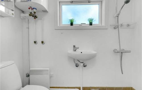 uma casa de banho com um lavatório, um WC e uma janela. em 1 Bedroom Nice Home In Eskebjerg em Eskebjerg