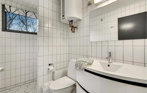 ein weißes Bad mit einem WC und einem Waschbecken in der Unterkunft Amazing Home In Fan With Wifi in Sønderho