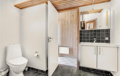 uma casa de banho com um WC e um lavatório em Gorgeous Home In Sjlund With Wifi em Hejls