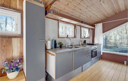 a kitchen in a tiny house with windows at Pet Friendly Home In Stege in Stege