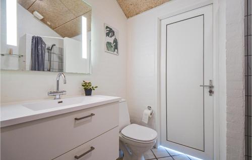 a bathroom with a toilet and a sink and a shower at Beautiful Home In Glesborg With Sauna, Wifi And Outdoor Swimming Pool in Fjellerup Strand