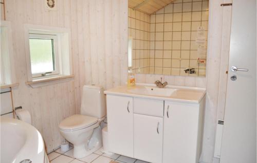 a white bathroom with a toilet and a sink at Awesome Home In Oksbl With Sauna in Ovtrup