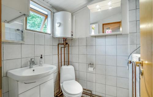 a small bathroom with a toilet and a sink at 3 Bedroom Pet Friendly Home In Vig in Vig