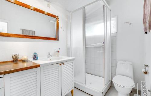 a bathroom with a shower and a sink and a toilet at Beautiful Home In Vordingborg With House Sea View in Bakkebølle Fredskov