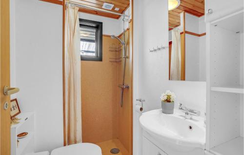 ロービュにある3 Bedroom Awesome Home In Rdbyのバスルーム(白い洗面台、トイレ付)