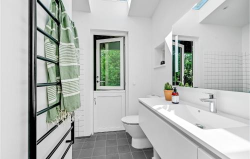 a white bathroom with a sink and a toilet at Stunning Home In Kalundborg With Kitchen in Kalundborg