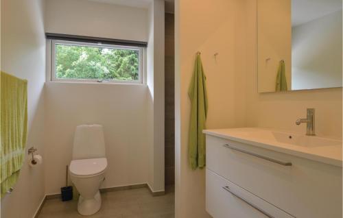 baño con aseo y lavabo y ventana en Beautiful Home In Skals With Wifi, en Skals