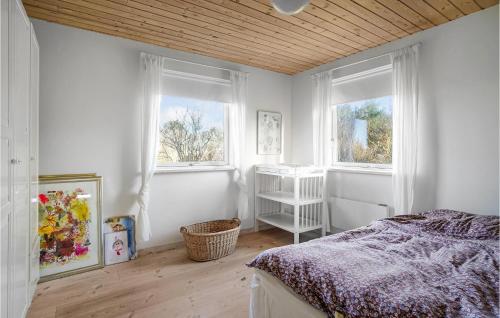 a bedroom with a bed and two windows at 4 Bedroom Stunning Home In Fårevejle in Fårevejle