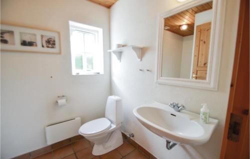 Baño blanco con aseo y lavamanos en Nice Home In Knebel With Kitchen, en Knebel