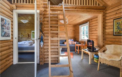 een slaapkamer met een stapelbed en een ladder in een blokhut bij Lovely Home In Hovborg With Kitchen in Hovborg