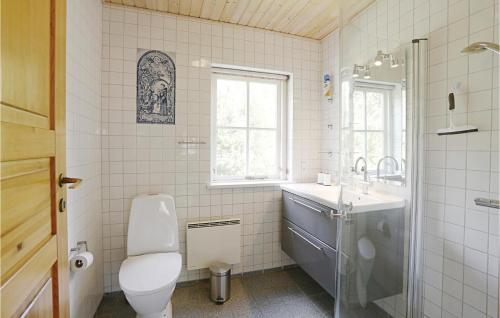 SnogebækにあるTefresの白いバスルーム(トイレ、シンク付)