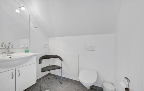 HouにあるAwesome Home In Tranekr With 2 Bedrooms And Wifiのバスルーム(シンク、トイレ、椅子付)