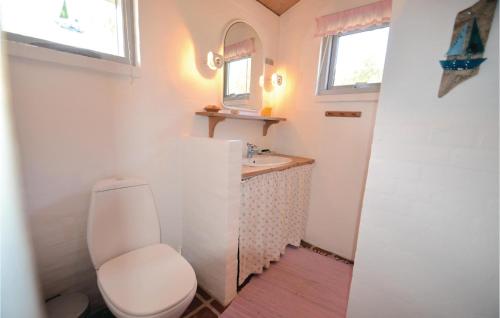 a small bathroom with a toilet and a sink at Stunning Home In Thisted With 2 Bedrooms And Wifi in Sønder Vorupør