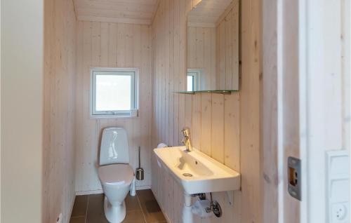 a bathroom with a white toilet and a sink at 3 Bedroom Nice Home In Kalundborg in Kalundborg