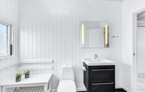 BjerregårdにあるLovely Home In Hvide Sande With Wifiの白いバスルーム(洗面台、トイレ付)