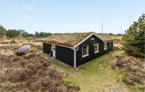 a black house with a grass roof on a field at Holiday Home Ringvejen Vi Denmark in Rømø