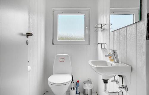 La salle de bains est pourvue de toilettes, d'un lavabo et d'une fenêtre. dans l'établissement Stunning Home In Ebeltoft With Kitchen, à Ebeltoft