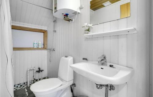 a white bathroom with a toilet and a sink at Amazing Home In Kirke Hyllinge With Kitchen in Sæby