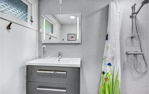a bathroom with a sink and a mirror at Beautiful Home In Brkop With 3 Bedrooms And Wifi in Egeskov