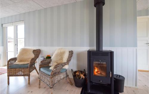 a fireplace in a living room with two chairs and a dog at Gorgeous Home In Ejstrupholm With Wifi in Ejstrup
