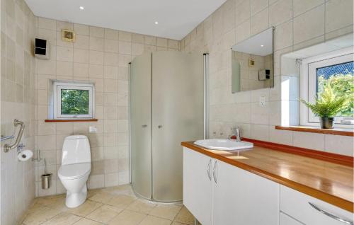 een badkamer met een toilet, een douche en een wastafel bij Awesome Home In Skibby With Kitchen in Skibby