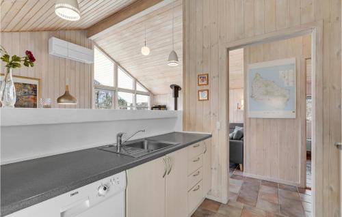 Vester SømarkenにあるAwesome Home In Aakirkeby With 3 Bedrooms, Sauna And Wifiのキッチン(シンク、カウンター付)