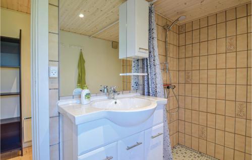 y baño con lavabo y ducha. en Stunning Apartment In Bagenkop With Kitchen, en Bagenkop