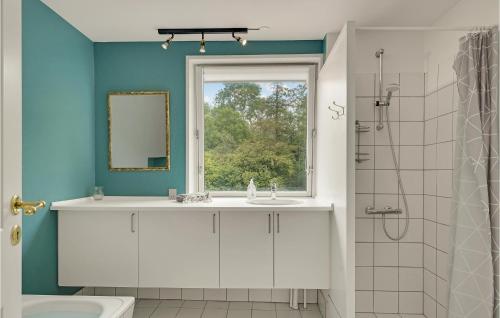 a bathroom with a white sink and a window at Stunning Home In Kværndrup With Wifi in Kværndrup