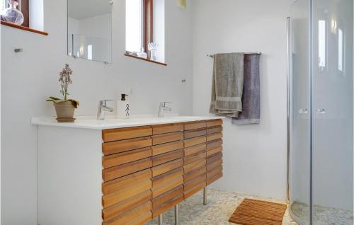 W łazience znajduje się umywalka i prysznic. w obiekcie Merkur w mieście Gråsten