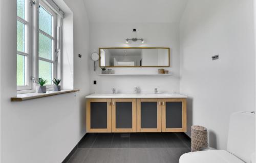ein Bad mit einem Waschbecken und einem Spiegel in der Unterkunft Beautiful Home In Juelsminde With 3 Bedrooms, Wifi And Sauna in Juelsminde