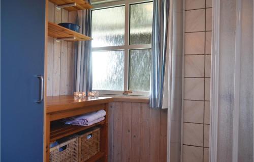 Bjerregårdにある2 Bedroom Amazing Home In Hvide Sandeの窓付きのキッチン、タオル付きの棚が備わります。