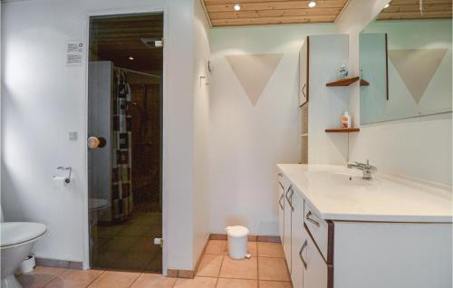 a bathroom with a sink and a toilet and a shower at Stunning Home In Ebeltoft With Kitchen in Ebeltoft