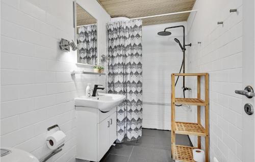 a white bathroom with a sink and a shower at Gorgeous Home In Ebeltoft With House A Panoramic View in Ebeltoft