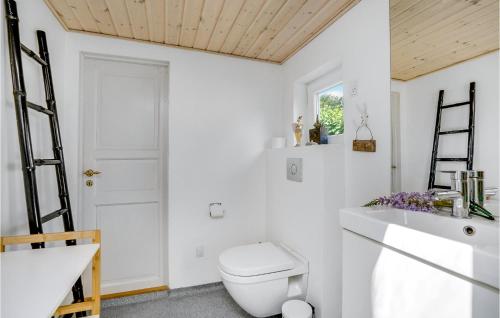 a bathroom with a white toilet and a sink at Bedste Bo in Sønder Bjert