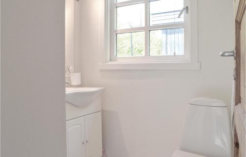 a white bathroom with a toilet and a window at Awesome Home In lsted With 3 Bedrooms And Wifi in Ølsted