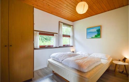 Toftlundにある3 Bedroom Stunning Home In Toftlundの木製の天井のベッドルーム1室(ベッド1台付)