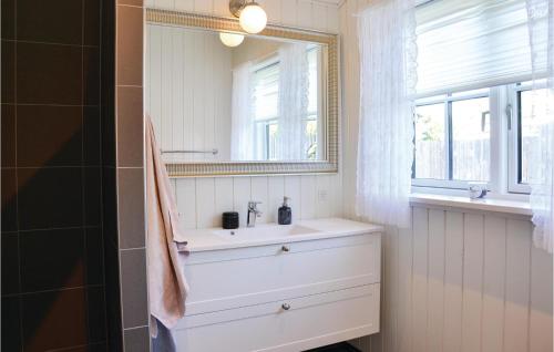 uma casa de banho com um lavatório e um espelho em Amazing Home In Hornbk With Kitchen em Hornbæk