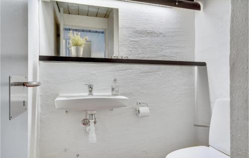 ein weißes Bad mit einem Waschbecken und einem WC in der Unterkunft Feriehotel Tranum Klit in Brovst