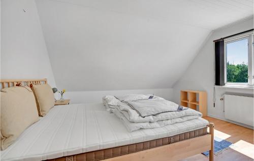 a bedroom with a bed with white walls and a window at Gorgeous Home In Otterup With Sauna in Otterup