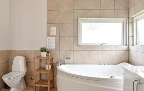 a bathroom with a tub and a toilet and a window at Nice Home In Skjern With Wifi in Lem