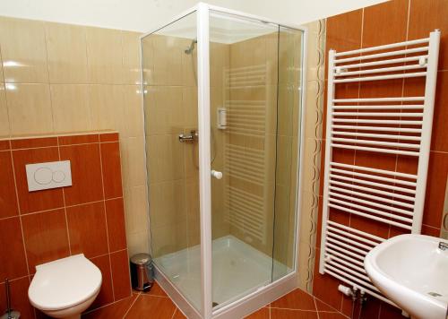 Un baño de Hotel Na Farmě Choťovice
