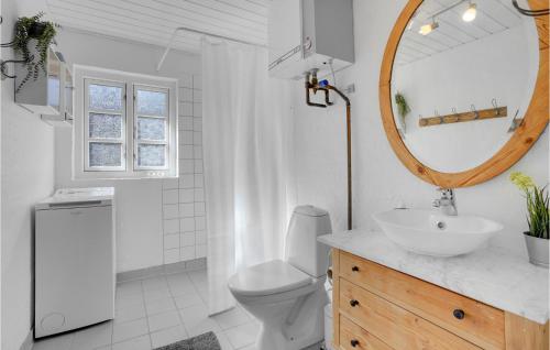 y baño con aseo, lavabo y espejo. en 3 Bedroom Awesome Home In Hadsund, en Hadsund