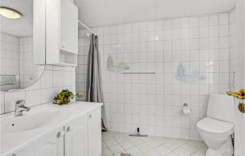 a white bathroom with a toilet and a sink at 4 Bedroom Amazing Home In Store Heddinge in Store Heddinge