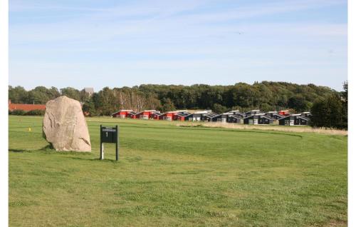 a large rock in a field with houses in the background at 2 Bedroom Gorgeous Home In Gudhjem in Gudhjem