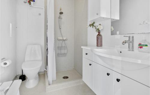 biała łazienka z toaletą i umywalką w obiekcie 2 Bedroom Gorgeous Apartment In Allinge w mieście Allinge