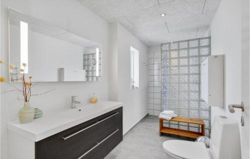 Baño blanco con lavabo y aseo en Amazing Home In Thyborn With Wifi en Thyborøn
