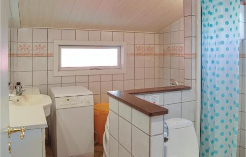 ein kleines Bad mit einem Waschbecken und einem WC in der Unterkunft Beautiful Home In Gilleleje With Private Swimming Pool, Can Be Inside Or Outside in Gilleleje