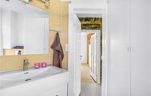 W białej łazience znajduje się umywalka i lustro. w obiekcie Stunning Apartment In Hjer With Wifi w mieście Højer