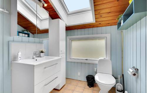 bagno con servizi igienici, lavandino e lucernario. di Gorgeous Home In Fan With Wifi a Fanø
